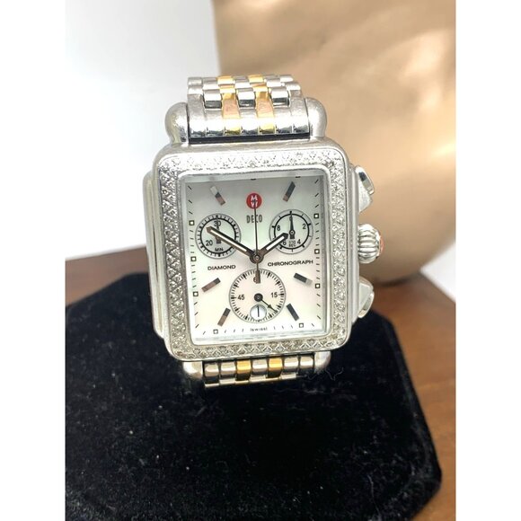 Michele Women's Watch 71-6000 Mother of Pearl Dial Diamond Swiss Quartz Two Tone - Picture 13 of 14